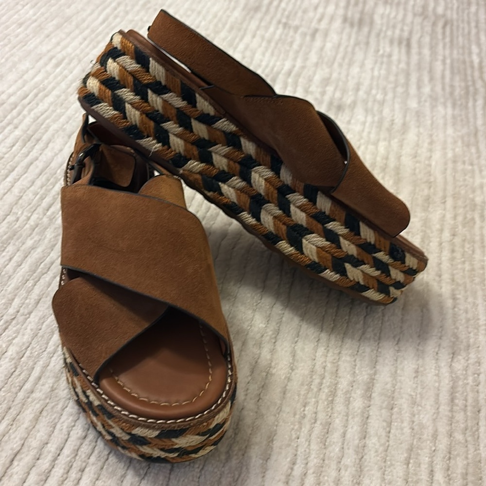 Coach platform sandals with woven base size 8